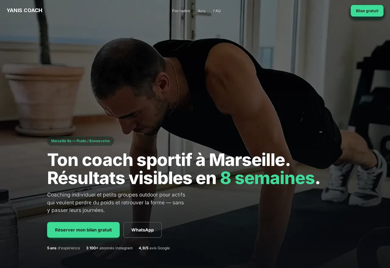 Page d'accueil du site de démonstration de Yanis Bouaziz, coach sportif à Marseille